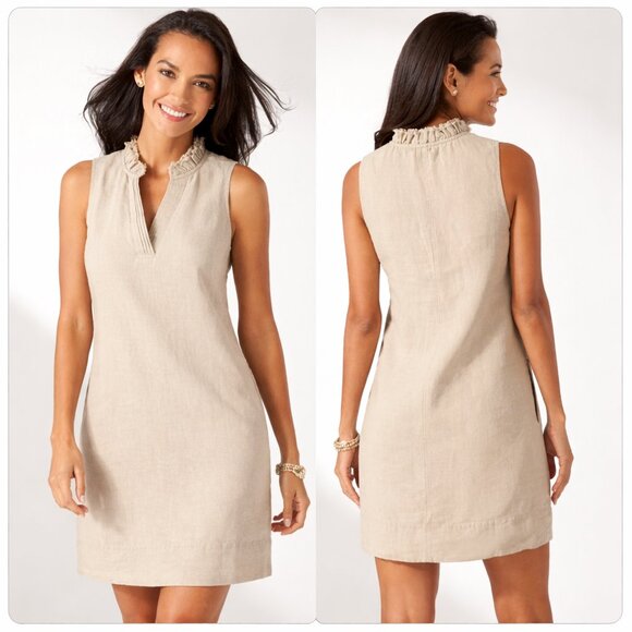 Tommy Bahama Dresses & Skirts - Tommy Bahama Two Palms Double Ruffle Linen Dress Natural | Pockets | NWT | Sz  M